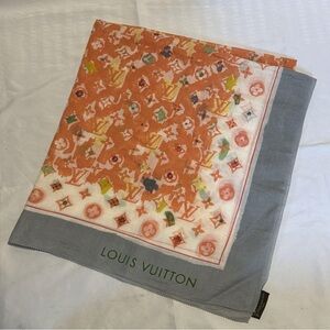 Louis Vuitton Scarf Monogram Pattern Multicolor Orange 100 x 75cm Cotton